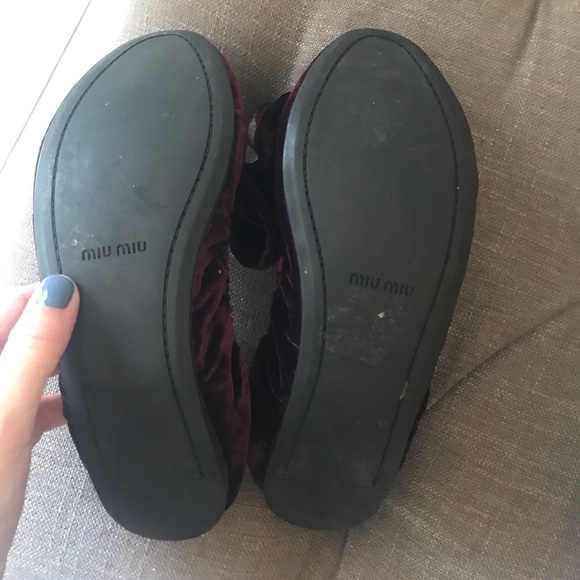 Miu Miu Velvet Bow-Adorned Flats Purple - Picture 5 of 5